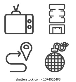 Premium outline set containing modern, travel, picnic, location, video, media, summer, explosion, white, lcd, blue icons. Simple, modern flat vector illustration for mobile app, website or desktop app