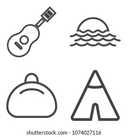 Premium outline set containing morning, camp, leisure, bag, brown, yellow, drum, sunset, light, concert, sound icons. Simple, modern flat vector illustration for mobile app, website or desktop app