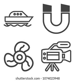 Premium outline set containing motor, south, attraction, north, movie, magnet, transport, ocean, cooling, heat icons. Simple, modern flat vector illustration for mobile app, website or desktop app