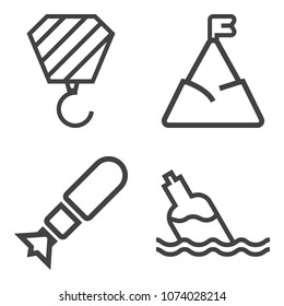 Premium outline set containing mountain, sky, liquid, scenic, structure, clean, weapon, water, destruction, attack icons. Simple, modern flat vector illustration for mobile app, website or desktop app