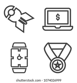 Premium outline set containing notebook, military, win, portable, monitor, war, atomic, clock, business, bomb, pc icons. Simple, modern flat vector illustration for mobile app, website or desktop app