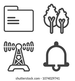 Premium outline set containing notification, call, equipment, landscape, environment, forest, reminder, empty icons. Simple, modern flat vector illustration for mobile app, website or desktop app