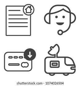 Premium outline set containing operator, house, talking, real, finance, service, banking, document, mortgage, van icons. Simple, modern flat vector illustration for mobile app, website or desktop app