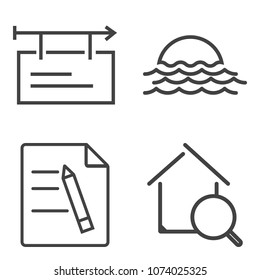 Premium outline set containing outdoor, beautiful, search, advertisement, sunrise, home, banner, yellow, sun, form icons. Simple, modern flat vector illustration for mobile app, website or desktop app