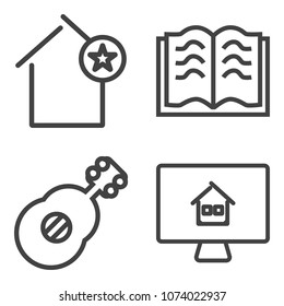 Premium outline set containing page, house, textbook, sale, library, paper, technology, web, education, open, home icons. Simple, modern flat vector illustration for mobile app, website or desktop app