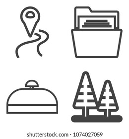 Premium outline set containing paper, white, baggage, tree, trip, nature, direction, travel, route, office, map icons. Simple, modern flat vector illustration for mobile app, website or desktop app