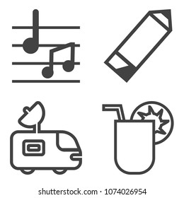 Premium outline set containing party, school, write, melody, sign, signal, equipment, satellite, ice, key, sound icons. Simple, modern flat vector illustration for mobile app, website or desktop app