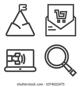Premium outline set containing payment, finance, sign, search, rock, shop, chain, hill, support, check, business icons. Simple, modern flat vector illustration for mobile app, website or desktop app