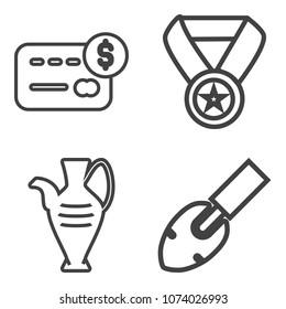 Premium outline set containing payment, construction, prize, money, bank, pot, success, ceramic, art, atm, finance icons. Simple, modern flat vector illustration for mobile app, website or desktop app