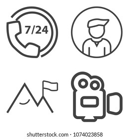 Premium outline set containing phone, support, camcorder, rock, casual, fashion, professional, lens, boy, camera icons. Simple, modern flat vector illustration for mobile app, website or desktop app