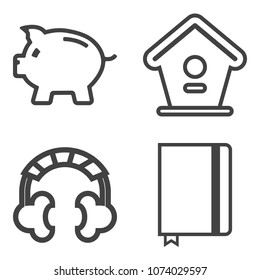 Premium outline set containing piggy, business, money, home, nature, object, economy, currency, sound, box, bird icons. Simple, modern flat vector illustration for mobile app, website or desktop app