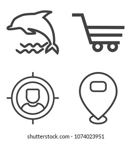 Premium outline set containing pin, buy, group, aquatic, wildlife, retail, store, mammal, marketing, ocean, aim icons. Simple, modern flat vector illustration for mobile app, website or desktop app