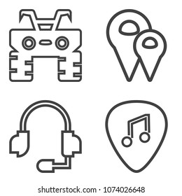 Premium outline set containing place, music, transportation, musical, headphone, rider, quad, race, headset, motor icons. Simple, modern flat vector illustration for mobile app, website or desktop app