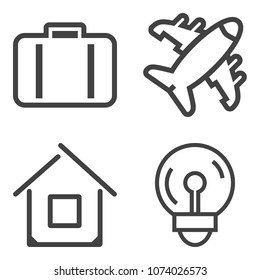 Premium outline set containing plane, power, arrival, aircraft, travel, exterior, lamp, baggage, real, estate, bag icons. Simple, modern flat vector illustration for mobile app, website or desktop app