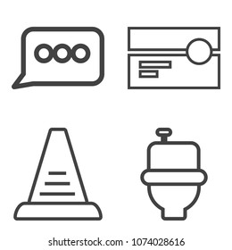 Premium outline set containing play, bathroom, plastic, message, dialog, staircase, concept, music, media, sign icons. Simple, modern flat vector illustration for mobile app, website or desktop app