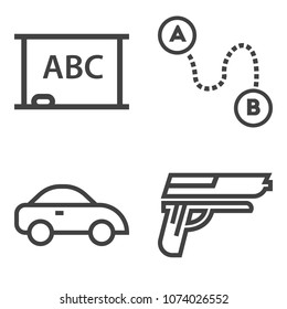 Premium outline set containing point, class, cab, yellow, firearm, drawing, board, navigation, marker, vehicle icons. Simple, modern flat vector illustration for mobile app, website or desktop app