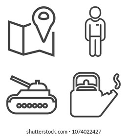 Premium outline set containing pot, kitchen, water, male, drink, kettle, gun, navigation, heat, war, street, road icons. Simple, modern flat vector illustration for mobile app, website or desktop app