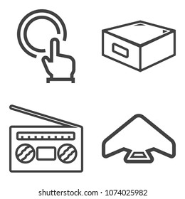 Premium outline set containing press, drawer, landing, media, player, office, skydive, pointer, audio, cursor, sky icons. Simple, modern flat vector illustration for mobile app, website or desktop app