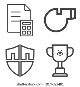 Premium outline set containing privacy, equipment, award, winner, game, competition, trophy, profit, secure, bank icons. Simple, modern flat vector illustration for mobile app, website or desktop app