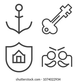 Premium outline set containing property, ancient, safety, yacht, party, sea, ship, lock, celebration, marine, fun icons. Simple, modern flat vector illustration for mobile app, website or desktop app
