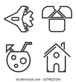 Premium outline set containing property, fresh, airplane, alcohol, aircraft, clothing, estate, house, casual, cold icons. Simple, modern flat vector illustration for mobile app, website or desktop app
