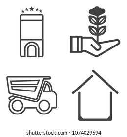 Premium outline set containing property, architecture, accommodation, dump, transport, heavy, lorry, service, real icons. Simple, modern flat vector illustration for mobile app, website or desktop app