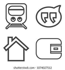 Premium outline set containing railroad, train, railway, pay, money, speed, purse, vehicle, message, talk, station icons. Simple, modern flat vector illustration for mobile app, website or desktop app