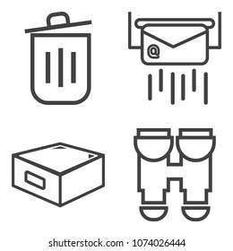 Premium outline set containing recycling, send, person, basket, zoom, correspondence, travel, cabinet, technology icons. Simple, modern flat vector illustration for mobile app, website or desktop app