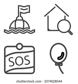 Premium outline set containing rent, sos, support, label, celebration, home, internet, assistance, concept, float icons. Simple, modern flat vector illustration for mobile app, website or desktop app