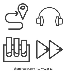 Premium outline set containing research, direction, analysis, navigation, media, science, travel, laboratory, ear icons. Simple, modern flat vector illustration for mobile app, website or desktop app