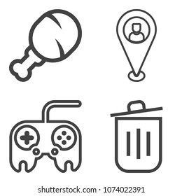 Premium outline set containing restaurant, place, tasty, button, environment, travel, pin, gps, arrow, snack, can icons. Simple, modern flat vector illustration for mobile app, website or desktop app