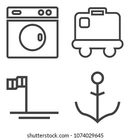 Premium outline set containing rudder, wheel, beach, electrical, cortes, bag, appliance, wash, object, household icons. Simple, modern flat vector illustration for mobile app, website or desktop app