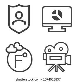 Premium outline set containing scale, chart, web, measurement, privacy, tripod, banner, weather, abstract, graph icons. Simple, modern flat vector illustration for mobile app, website or desktop app