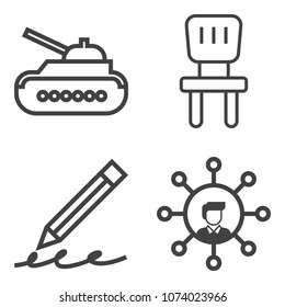 Premium outline set containing screen, technology, chair, room, military, home, office, tank, modern, display, war icons. Simple, modern flat vector illustration for mobile app, website or desktop app