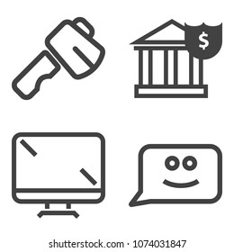 Premium outline set containing screwdriver, building, face, axe, smile, wrench, economy, concept, financial, lcd icons. Simple, modern flat vector illustration for mobile app, website or desktop app