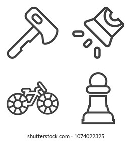 Premium outline set containing seminar, pedal, projection, success, wrench, equipment, film, horse, sport, white icons. Simple, modern flat vector illustration for mobile app, website or desktop app