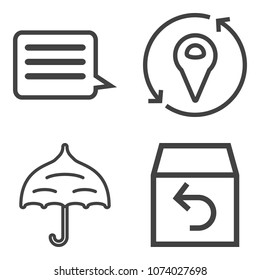 Premium outline set containing send, sign, web, envelope, protection, return, autumn, package, refresh, truck, pin icons. Simple, modern flat vector illustration for mobile app, website or desktop app