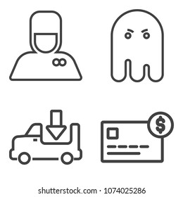 Premium outline set containing shipping, bellhop, lorry, card, spooky, hospitality, payment, bellboy, freight, man icons. Simple, modern flat vector illustration for mobile app, website or desktop app
