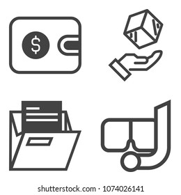 Premium outline set containing shipping, file, mask, money, underwater, snorkeling, purse, white, handle, card icons. Simple, modern flat vector illustration for mobile app, website or desktop app