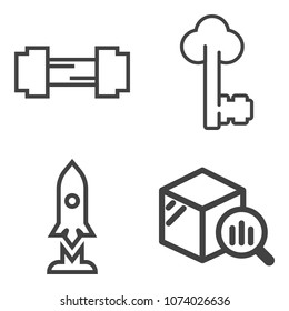 Premium outline set containing shuttle, lock, money, activity, science, workout, gym, house, barbell, space, metal icons. Simple, modern flat vector illustration for mobile app, website or desktop app