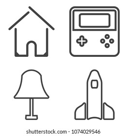 Premium outline set containing shuttle, sign, decor, launch, exploration, house, real, residential, arrow, web icons. Simple, modern flat vector illustration for mobile app, website or desktop app