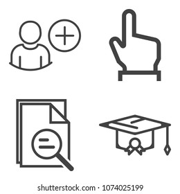 Premium outline set containing sign, student, education, press, celebration, pointer, school, cursor, button, tool icons. Simple, modern flat vector illustration for mobile app, website or desktop app