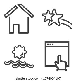 Premium outline set containing sky, abstract, sunny, website, new, sunrise, housing, building, web, glitter, arrow icons. Simple, modern flat vector illustration for mobile app, website or desktop app