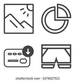 Premium outline set containing sky, white, bag, wear, money, shorts, graph, tourism, travel, picture, chart, data icons. Simple, modern flat vector illustration for mobile app, website or desktop app