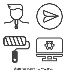 Premium outline set containing smartphone, sign, business, message, brush, white, computer, communication, wall icons. Simple, modern flat vector illustration for mobile app, website or desktop app