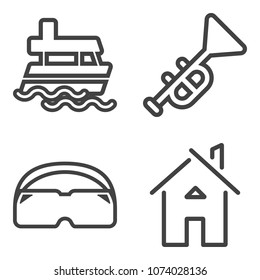 Premium outline set containing snorkel, marine, sign, estate, sea, ship, music, cruise, ocean, home, shipping icons. Simple, modern flat vector illustration for mobile app, website or desktop app