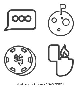 Premium outline set containing speak, lighter, cigarette, star, science, bet, crater, chat, planet, sign, message icons. Simple, modern flat vector illustration for mobile app, website or desktop app