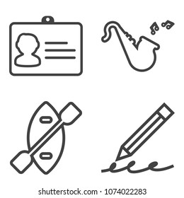 Premium outline set containing sport, drawing, document, pen, name, education, classical, trumpet, river, brass icons. Simple, modern flat vector illustration for mobile app, website or desktop app