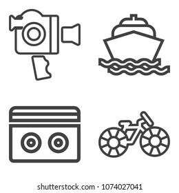 Premium outline set containing sport, wheel, wave, bike, transportation, black, handle, object, music, vessel, old icons. Simple, modern flat vector illustration for mobile app, website or desktop app