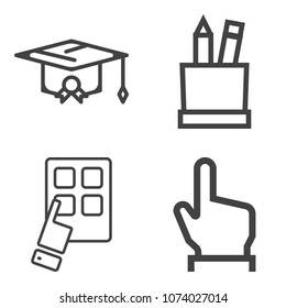 Premium outline set containing stationery, ceremony, internet, graduate, hat, college, cap, push, school, device icons. Simple, modern flat vector illustration for mobile app, website or desktop app